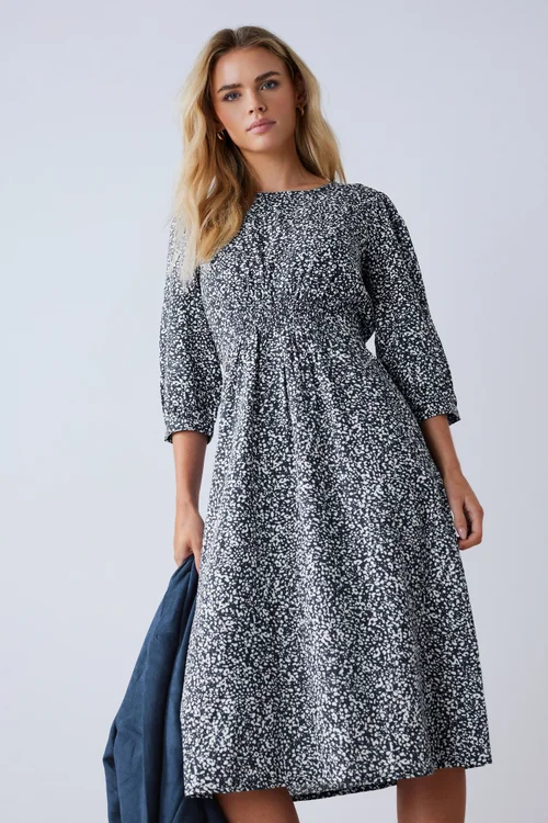 M&Co Petite Navy Blue Spot Print Midi Dress - 16 Image 1