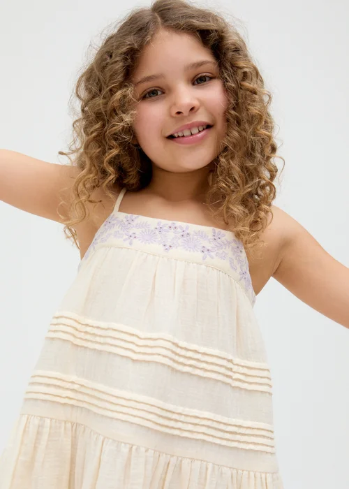 Raffya Kids Ecru Swish Pin Tuck Embroidered Dress (3-9 Years) - 6 Yrs Image 2