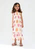 Raffya Kids Ecru Flora Gathered Hand Drawn Floral Print Dress (3-9 Years) - 7 Yrs Image 1