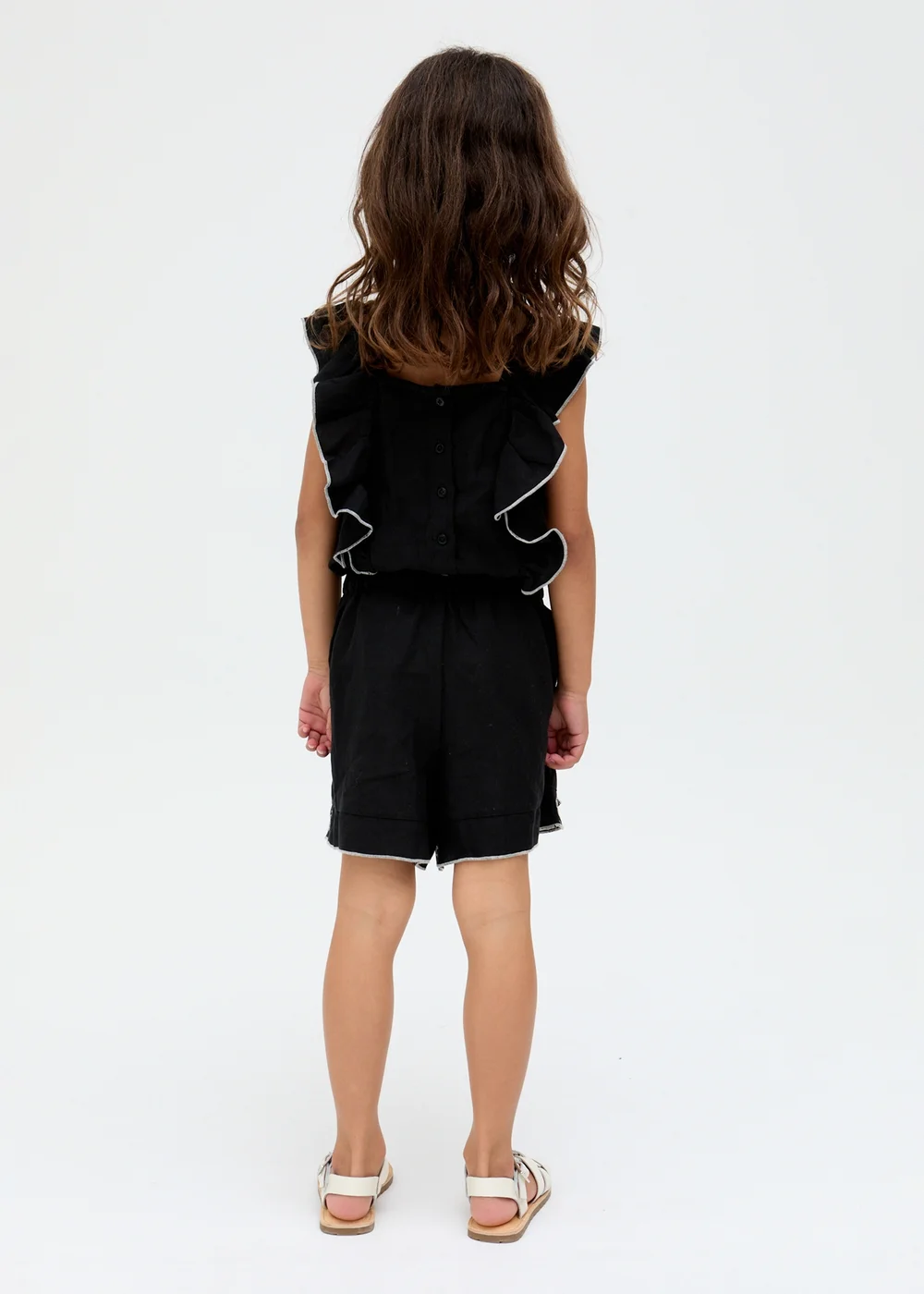 Raffya Kids Black Philo Ruffle Neck Embroidered Playsuit (3-9 Years) - Age 5 Years Image 2