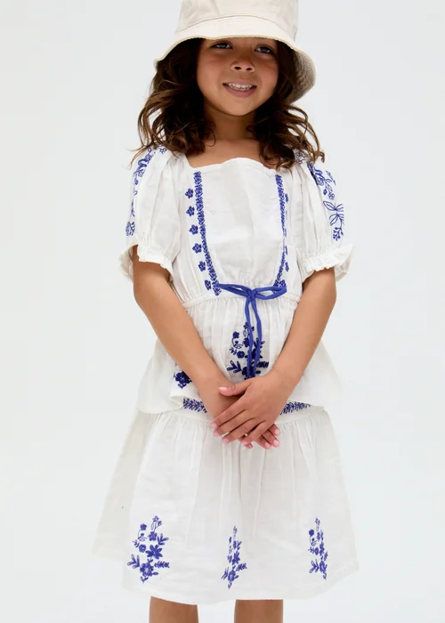 Raffya Kids White Ally Paneled Waist Embroidered Skirt (3-9 Years) - Age 7 Years Image 3