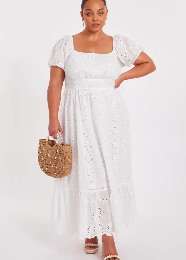 Quiz White Curve Embroidered Midi Dress