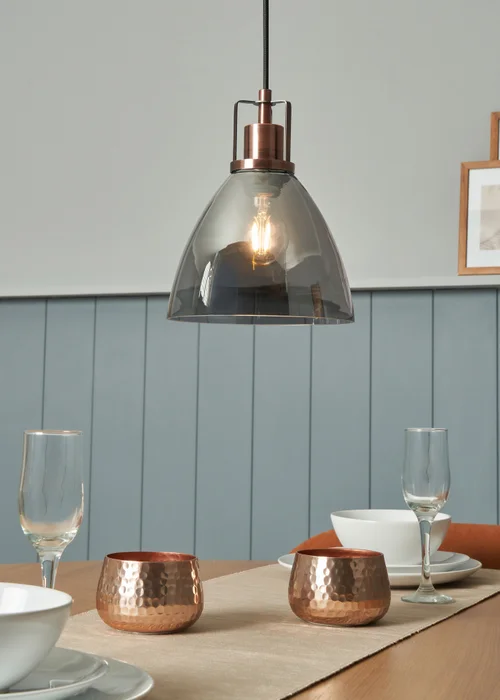 INLIGHT DECLYN Glass 1 Light Pendant Copper & Smoke (40-130cm x 20cm) - ONZ Image 1
