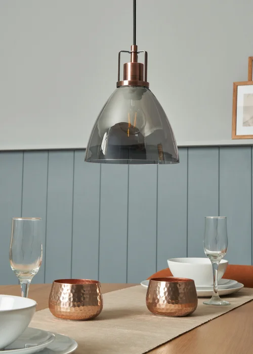 INLIGHT DECLYN Glass 1 Light Pendant Copper & Smoke (40-130cm x 20cm) - ONZ Image 2