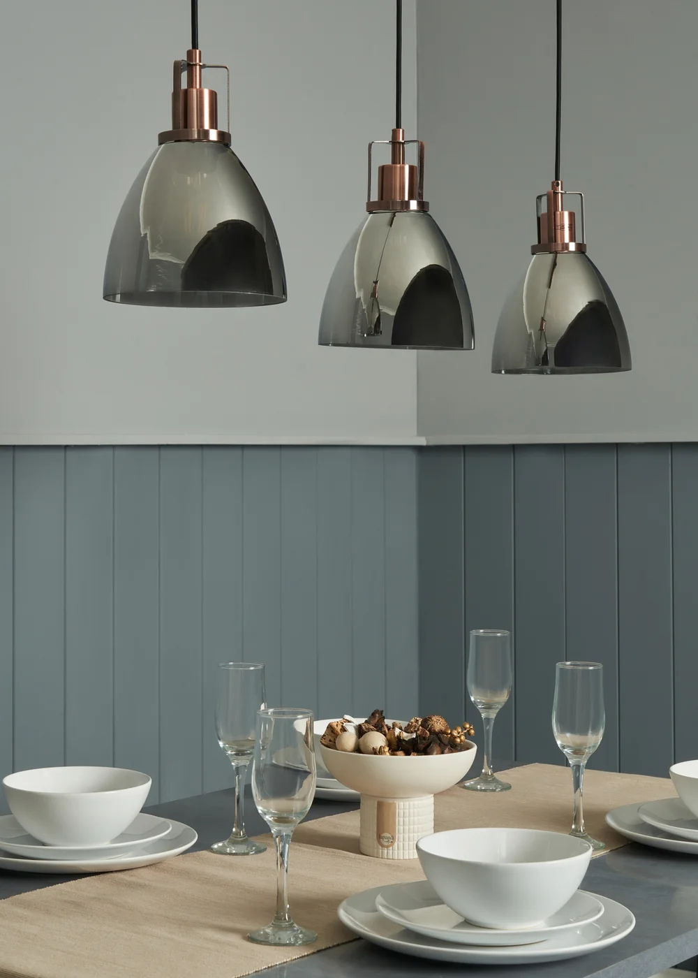 INLIGHT DECLYN Glass 3 Light Diner Pendant Copper & Smoke (40-110cm x 90cm) - ONZ Image 2