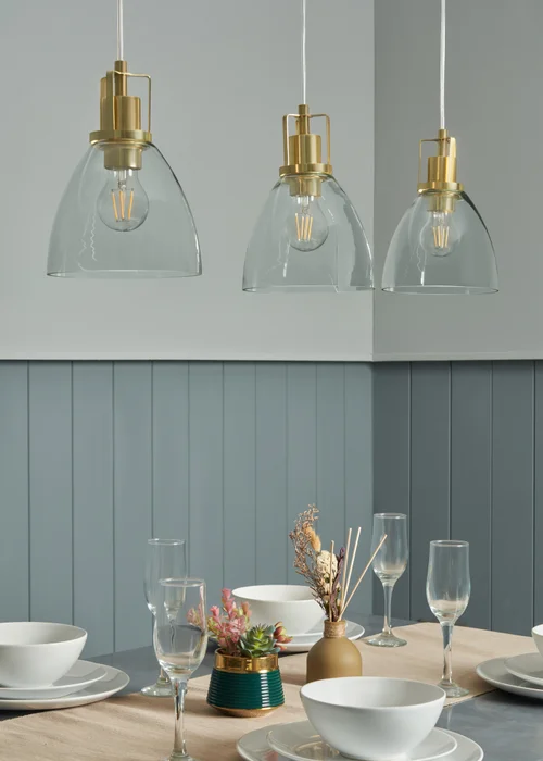 INLIGHT BRECKEN Glass 3 Light Diner Pendant Brass (40-110cm x 90cm) - ONZ Image 2