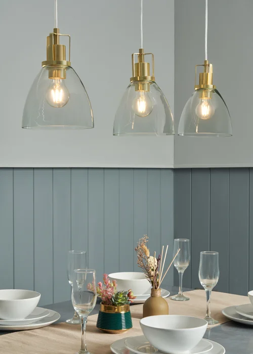 INLIGHT BRECKEN Glass 3 Light Diner Pendant Brass (40-110cm x 90cm) - ONZ Image 1