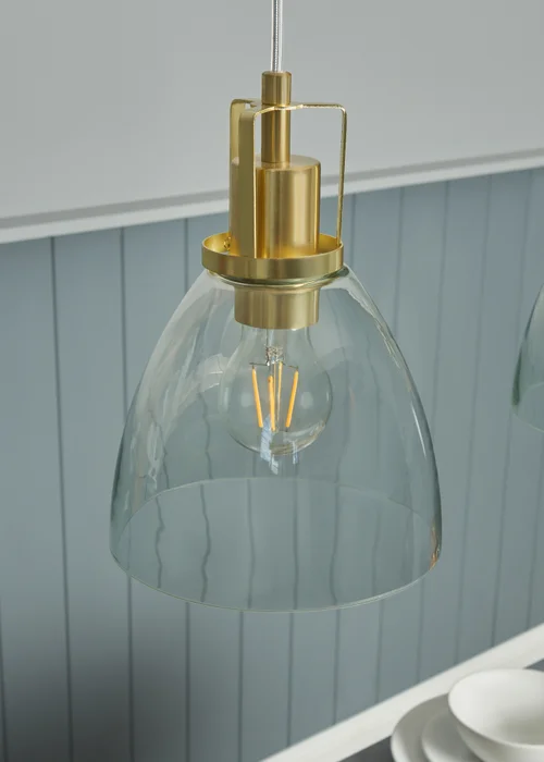 INLIGHT BRECKEN Glass 3 Light Diner Pendant Brass (40-110cm x 90cm) - ONZ Image 3