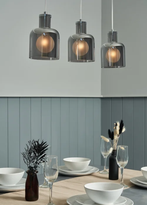 INLIGHT JAVARI 3 Light Diner Pendant Chrome & Smoke (40-100cm x 70cm) - ONZ Image 1