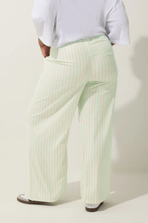Yours Limited Collection Curve Mint Green & Pink Stripe Wide Leg Trousers - 16 Image 3