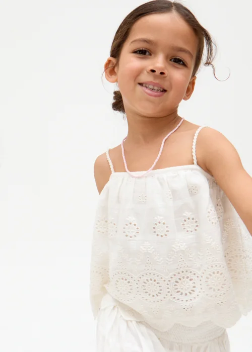 Raffya Kids White Rufa Spaghetti Strap Windowpane Check Cami (3-9 Years) - Age 5 Years Image 3