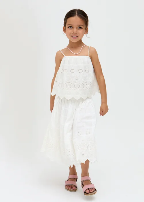 Raffya Kids White Rufa Spaghetti Strap Windowpane Check Cami (3-9 Years) - Age 5 Years Image 4
