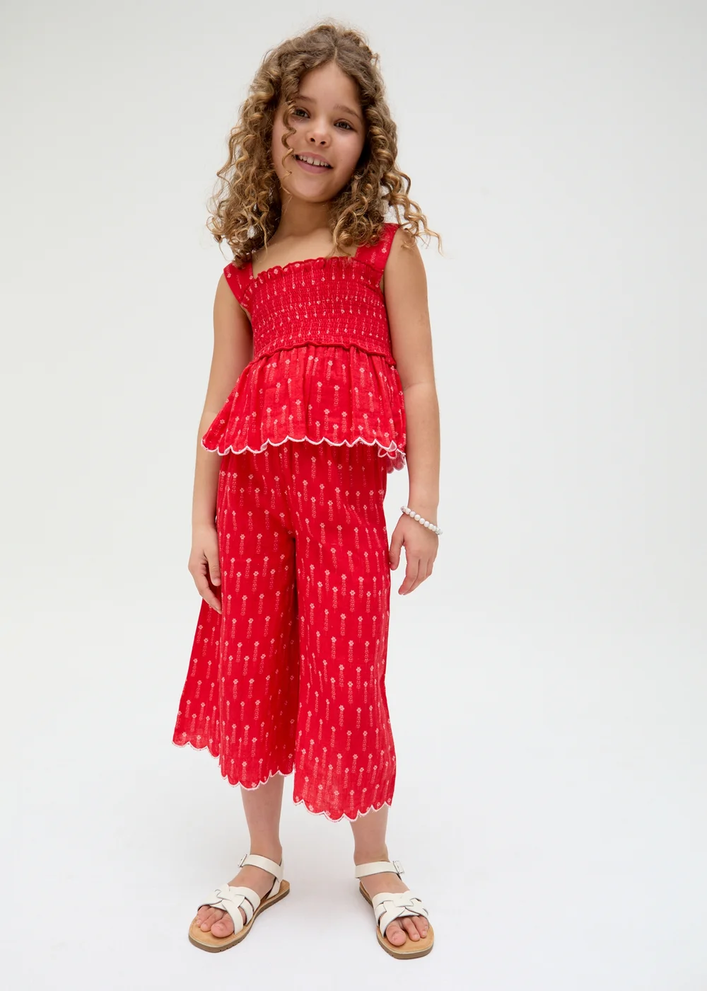 Raffya Kids Red Sia Shirred Floral Print Co-ord Set (3-9 Years) - Age 5 Years Image 1
