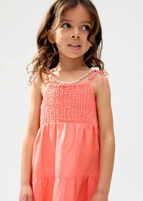 Raffya Kids Pink Emma Shirred Bodice Scalloped Embroidered Dress (3-9 Years) - 6 Yrs Image 4