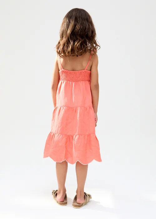 Raffya Kids Pink Emma Shirred Bodice Scalloped Embroidered Dress (3-9 Years) - 6 Yrs Image 3