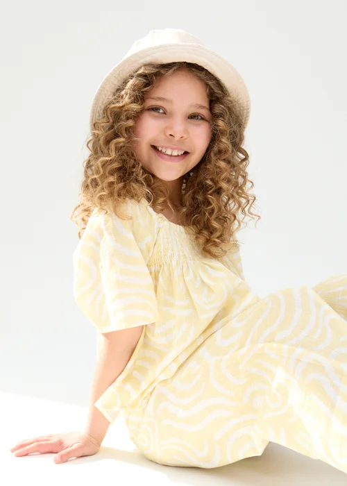 Raffya Kids Yellow Nia Shirred Neck Zebra Swirl Print Co-ords Set (3-9 Years) - Age 8 Years Image 4