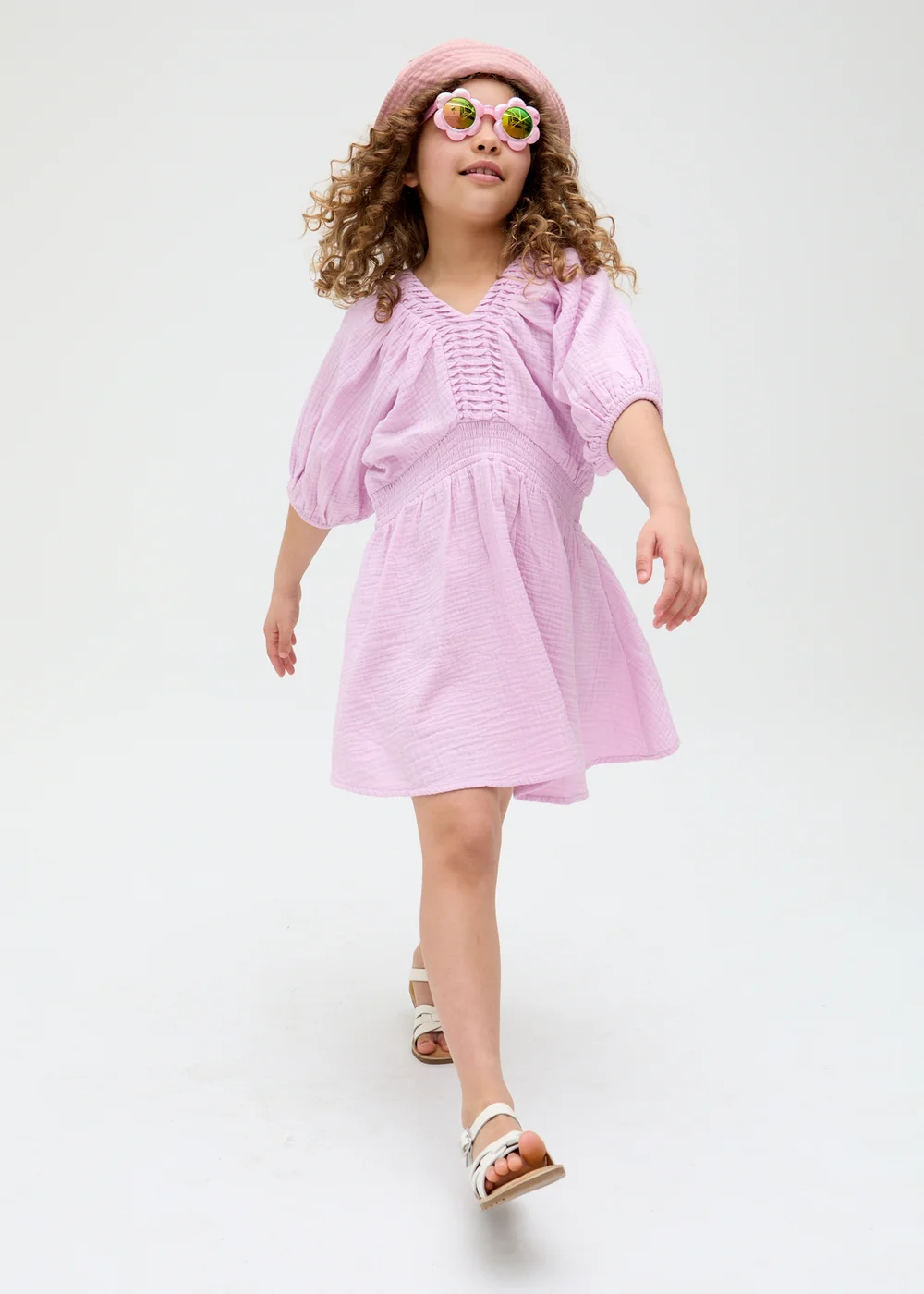 Raffya Kids Purple Soipoi Ruched V-neck Dress (3-9 Years) - 7 Yrs Image 2