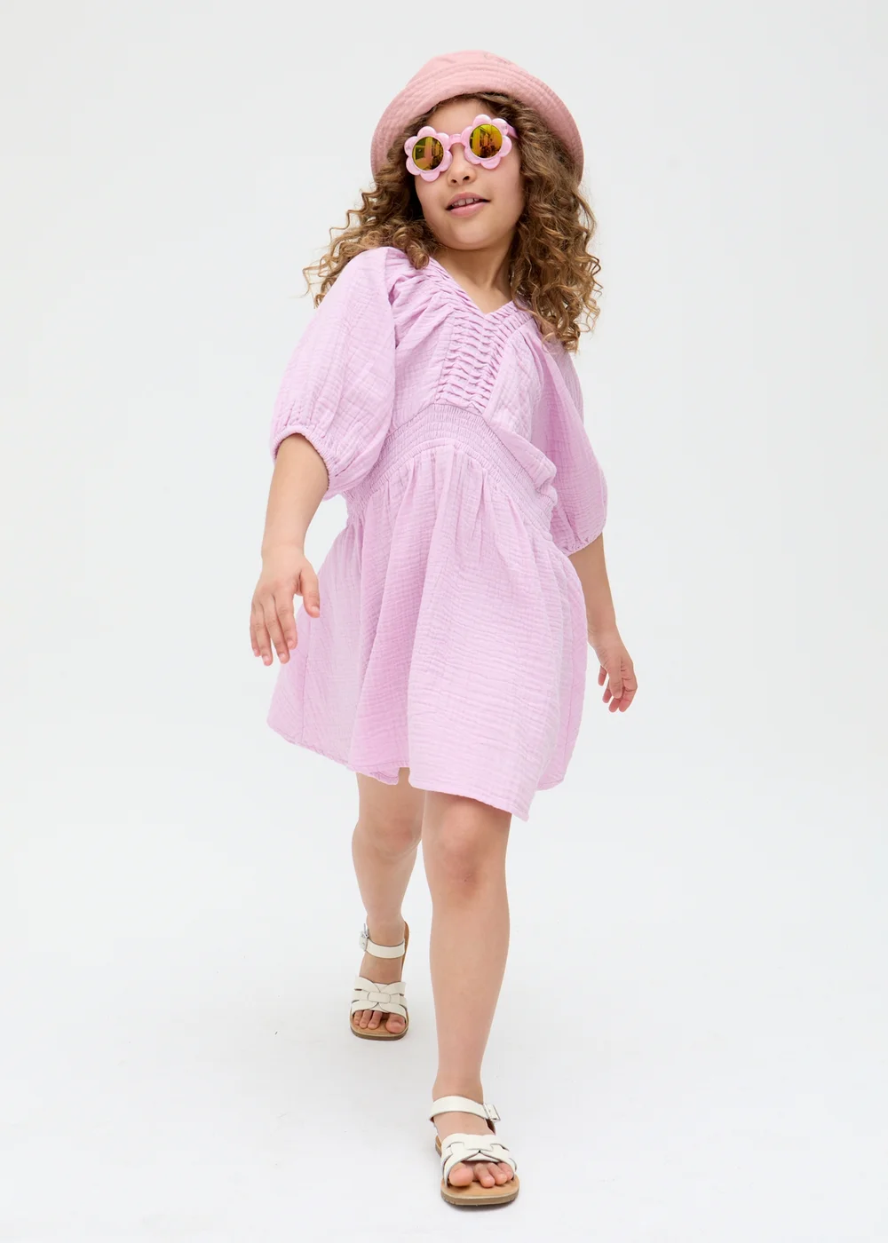 Raffya Kids Purple Soipoi Ruched V-neck Dress (3-9 Years) - 7 Yrs Image 1