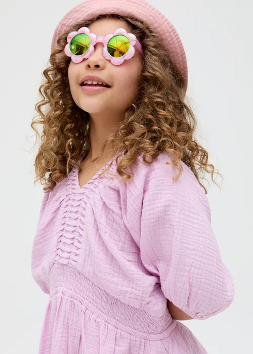 Raffya Kids Purple Soipoi Ruched V-neck Dress (3-9 Years) - 7 Yrs Image 3