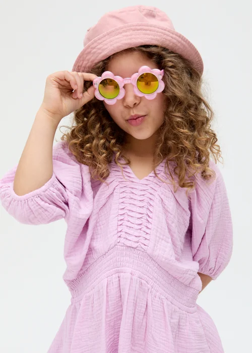 Raffya Kids Purple Soipoi Ruched V-neck Dress (3-9 Years) - 7 Yrs Image 4