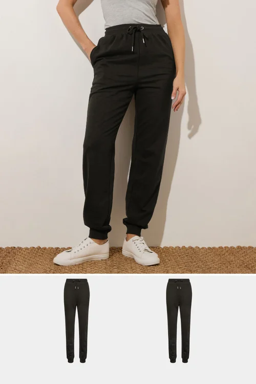 Long Tall Sally 2 Pack Black Basic Joggers - Size 12, Leg 34 Image 1