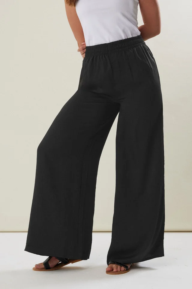 Long Tall Sally Black Matt Satin Wide Leg Trousers