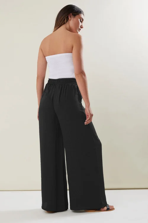 Long Tall Sally Black Matt Satin Wide Leg Trousers - Size 20, Leg 36 Image 3