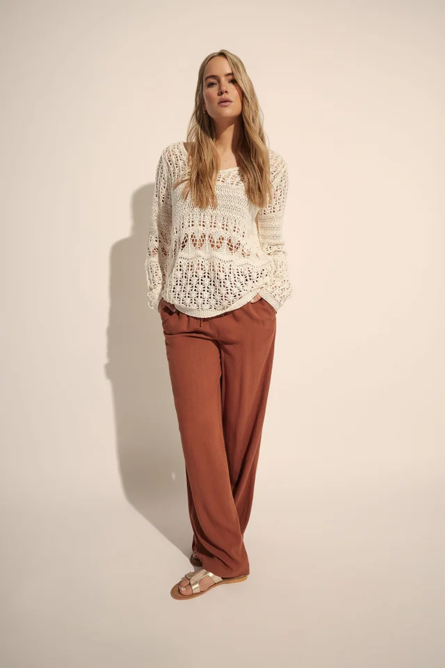 Long Tall Sally Rust Orange Linen Tie Waist Trousers