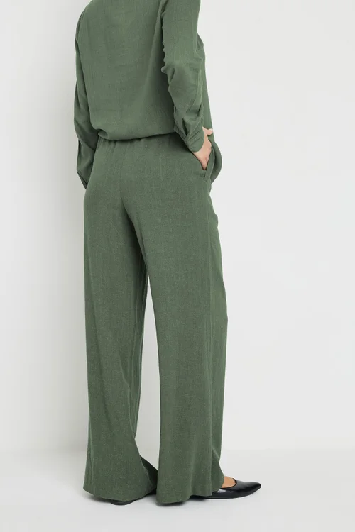 Long Tall Sally Khaki Green Linen Tie Waist Trousers - Size 22, Leg 34 Image 3