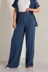 Long Tall Sally Navy Blue Linen Pleated Wide Leg Trousers - Size 12, Leg 34 Image 4