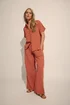 Long Tall Sally Rust Orange Cotton Cheescloth Wide Leg Trousers - Size 16, Leg 36 Image 1