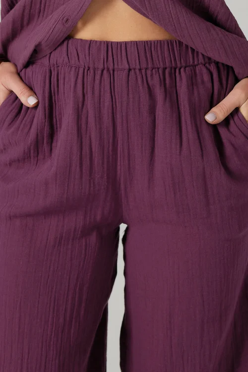 Long Tall Sally Dark Red Cotton Cheescloth Wide Leg Trousers - 12/L34 Image 4