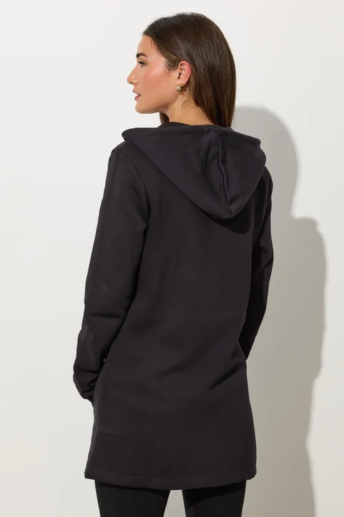Long Tall Sally Black Cotton Longline Hoodie - 12 Image 3