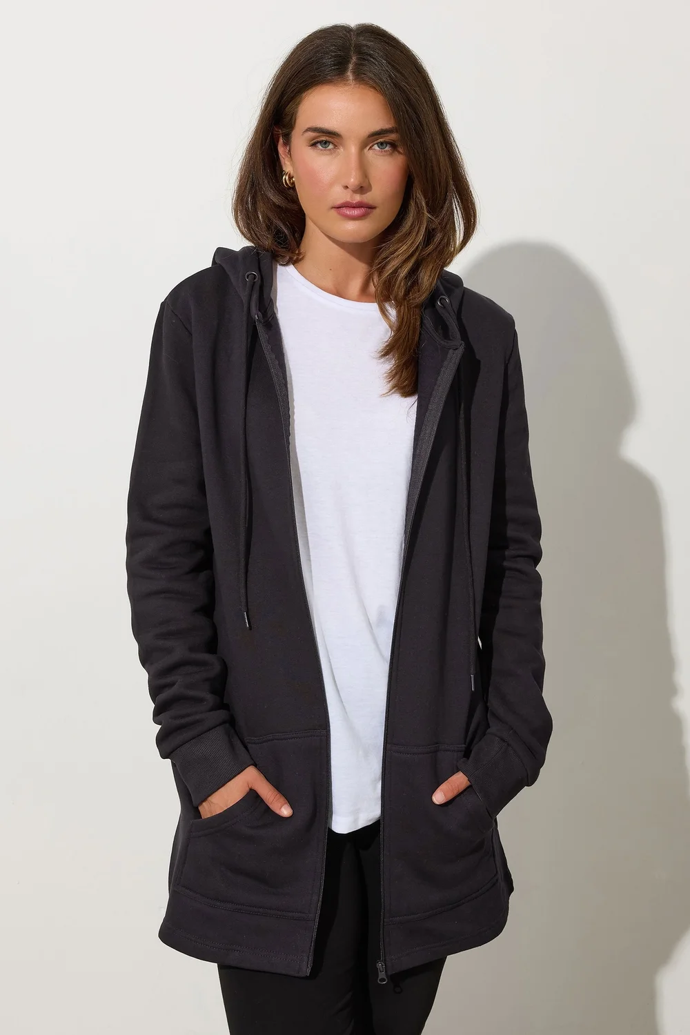 Long Tall Sally Black Cotton Longline Hoodie - 12 Image 1