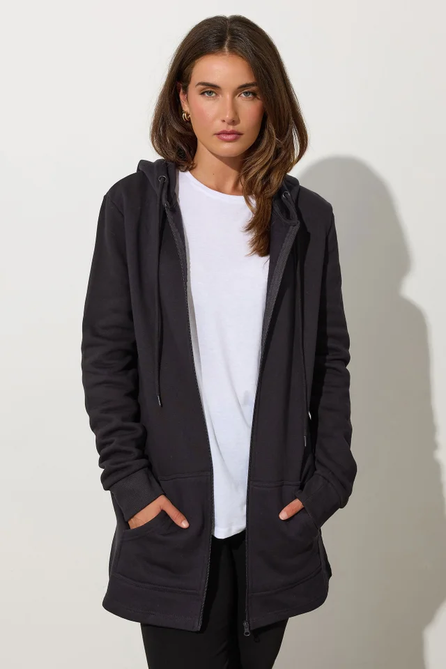 Long Tall Sally Black Cotton Longline Hoodie