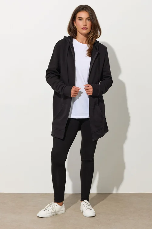 Long Tall Sally Black Cotton Longline Hoodie - 12 Image 2