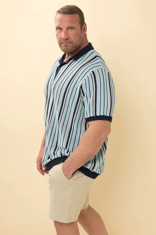 BadRhino Blue & White Stripe Knitted Revere Collar Shirt - 2SF Image 4