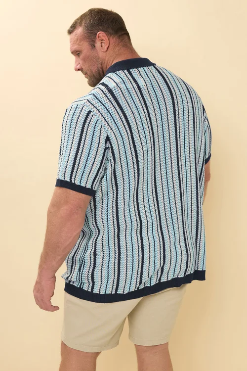 BadRhino Blue & White Stripe Knitted Revere Collar Shirt - 2SF Image 3