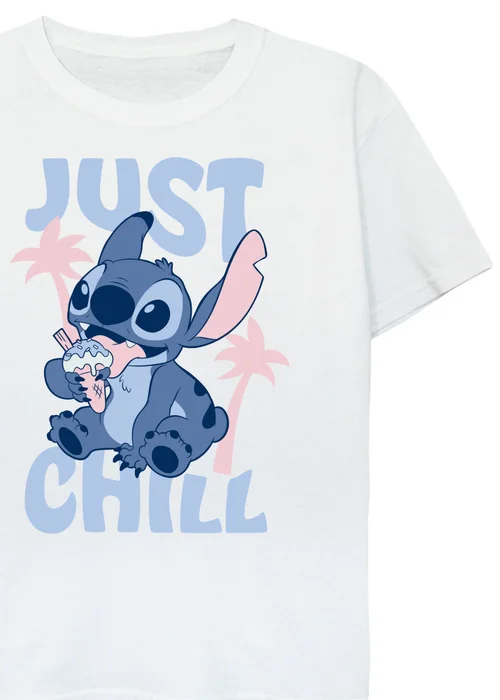 Ada & Ted Disney Lilo & Stitch Just Chill Kids White Graphic T-Shirt (3-13 Years) - Age 7-8 Years Image 2