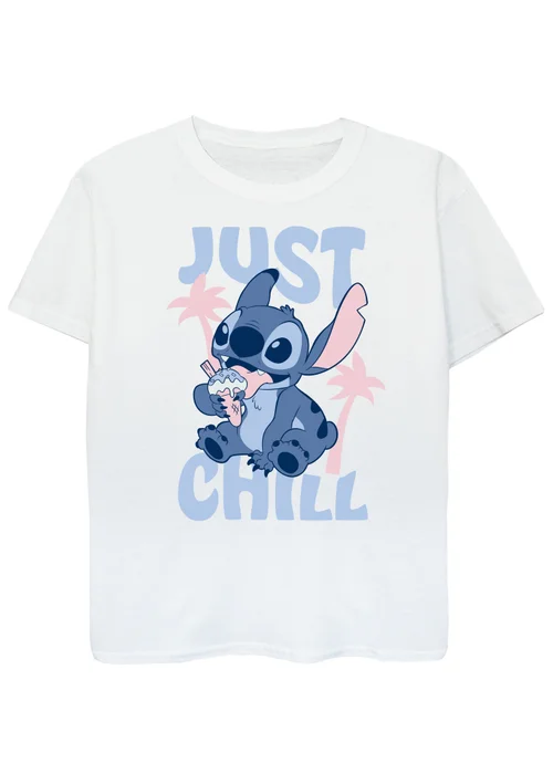 Ada & Ted Disney Lilo & Stitch Just Chill Kids White Graphic T-Shirt (3-13 Years) - Age 7-8 Years Image 1