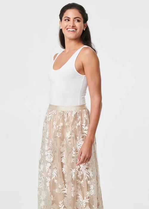 Izabel London Cream Floral Embellished High Waist Midi Skirt - 10 Image 4