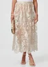 Izabel London Cream Floral Embellished High Waist Midi Skirt - 10 Image 3