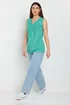 Long Tall Sally Turquoise Green Cotton Henley Vest Top - Size 12 Image 2
