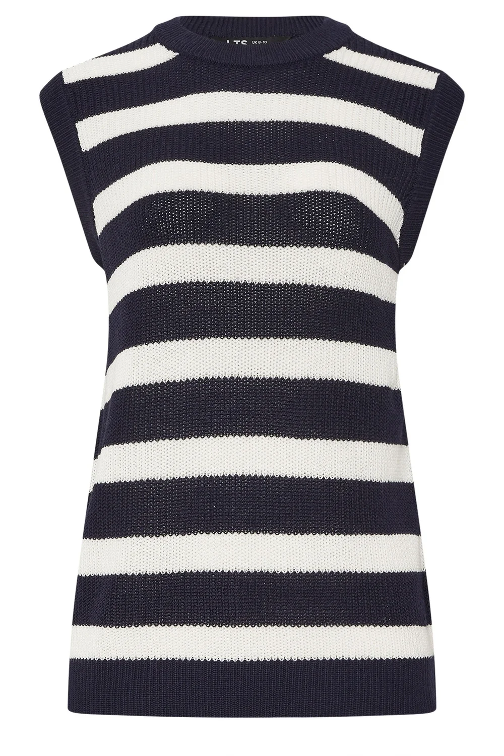 Long Tall Sally Navy Blue Knitted Stripe Sleeveless Jumper - Size 8-10 Image 5