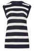 Long Tall Sally Navy Blue Knitted Stripe Sleeveless Jumper - Size 8-10 Image 5