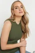 Long Tall Sally Khaki Green Knitted Ribbed Vest Top - Size 10-12 Image 4