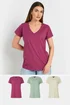Long Tall Sally 3 Pack Sage Green & Berry Red V-Neck T-Shirts - Size 8 Image 1