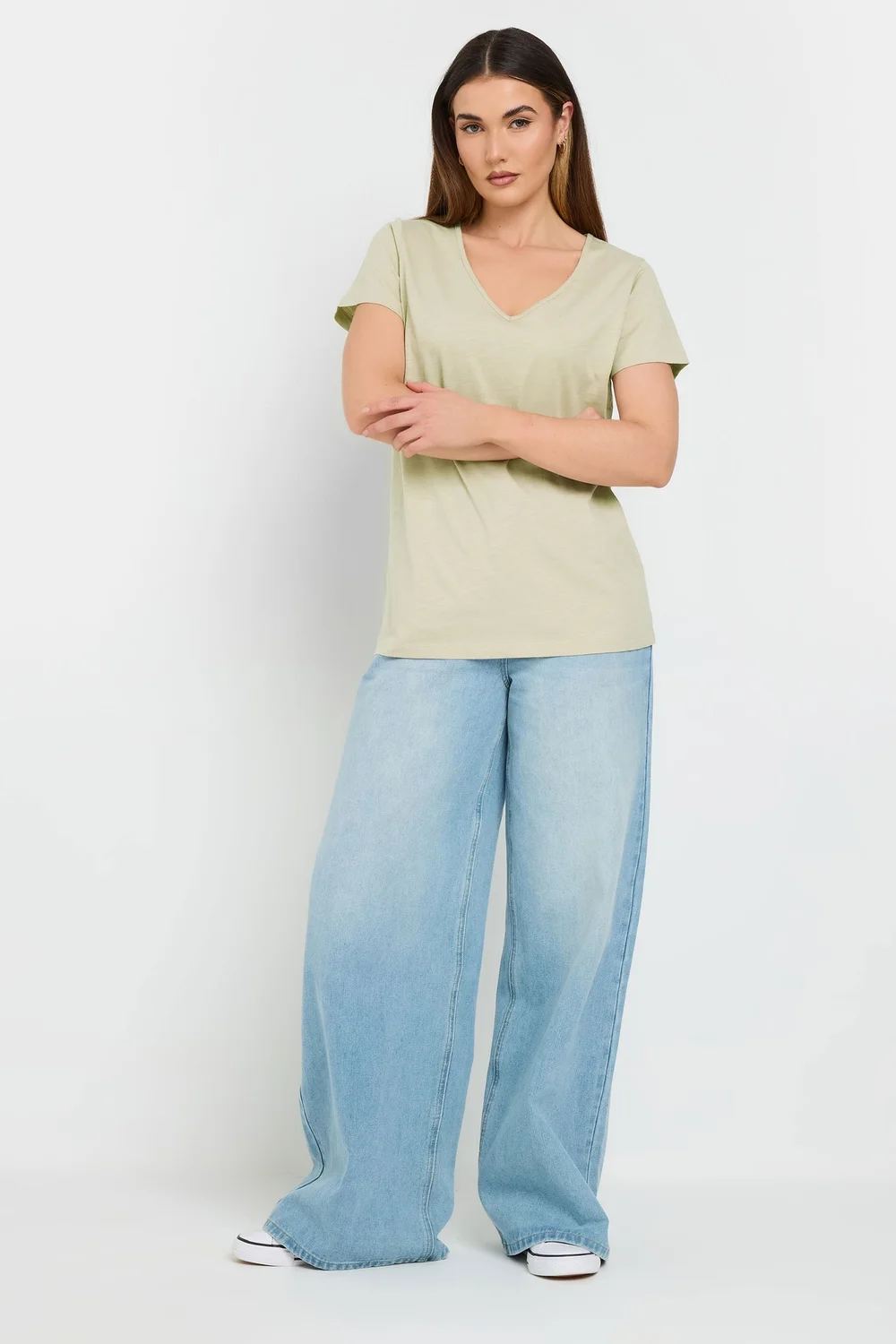 Long Tall Sally 3 Pack Sage Green & Berry Red V-Neck T-Shirts - Size 8 Image 4