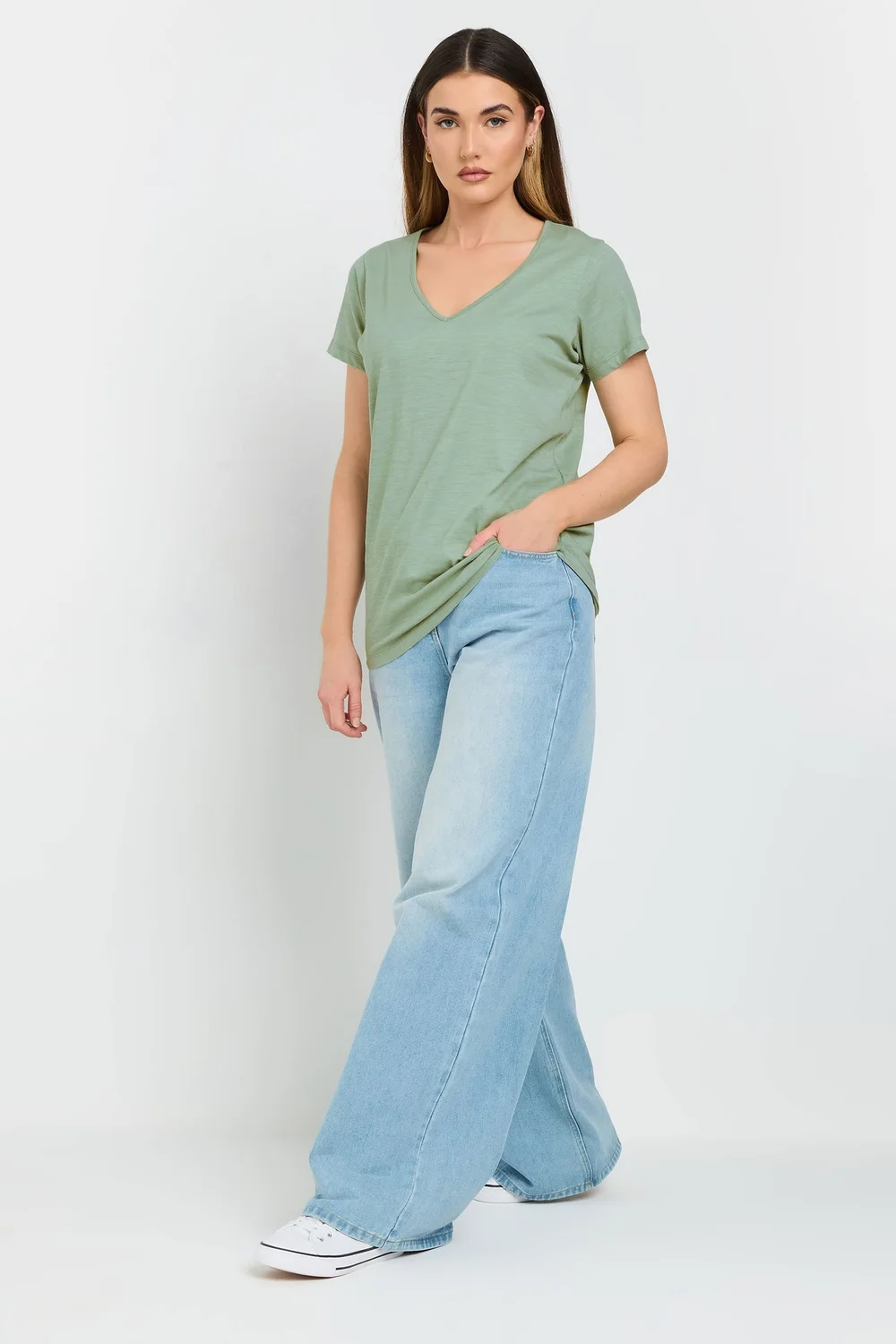 Long Tall Sally 3 Pack Sage Green & Berry Red V-Neck T-Shirts - Size 8 Image 5