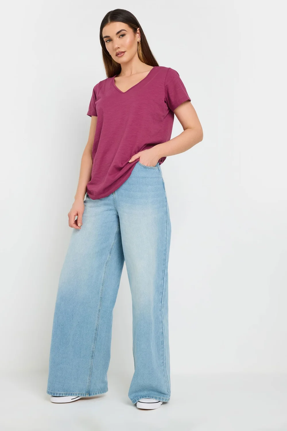 Long Tall Sally 3 Pack Sage Green & Berry Red V-Neck T-Shirts - Size 8 Image 3